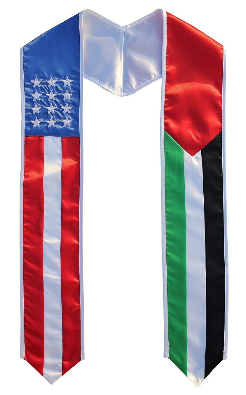 7576 Palestine Palestine/American Combo Graduation Flag Stole Sash Scarf
